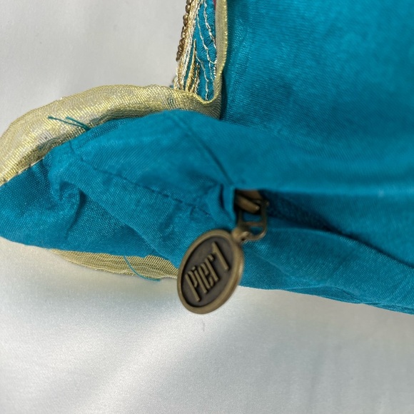 Pier 1 Embroidered Peacock Beaded Lumbar Accent Throw Pillow Teal Gold Bronze - Picture 6 of 12